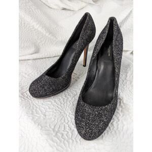 ANN TAYLOR! BLACK & WHITE FABRIC, PATENT LEATHER STILETTO HEELS! SZ 9.5M